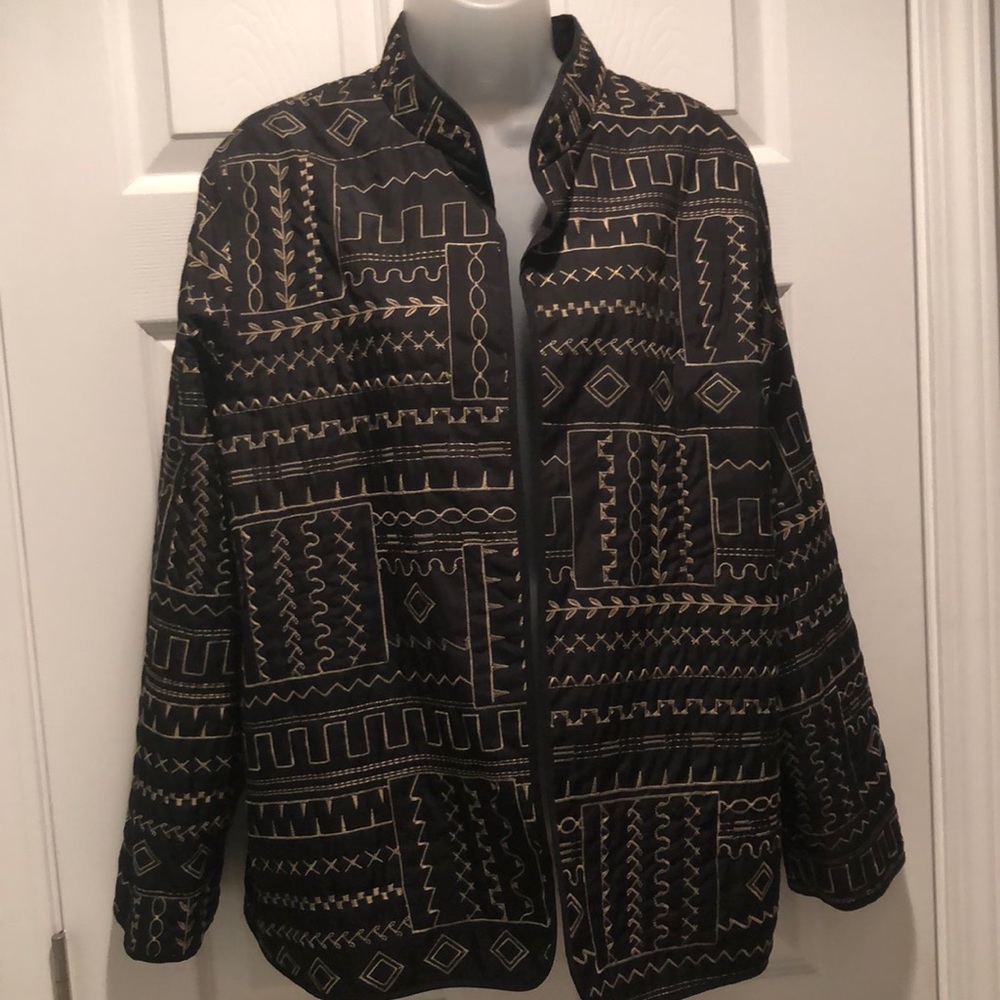 Alfred Dunner Quilted Embroidered Jacket Black Size 16